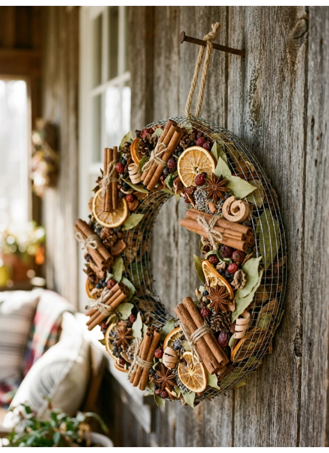 A potpourri-filled mesh wreath