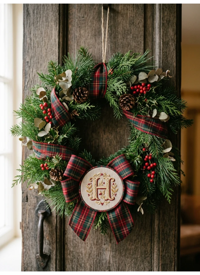 A monogrammed embroidered wreath