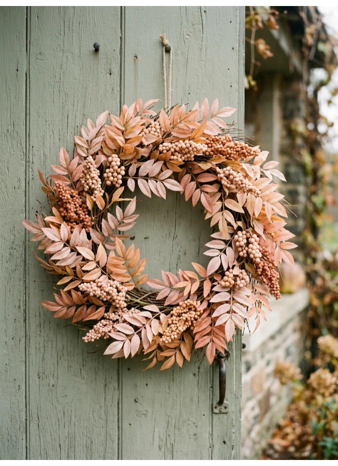 A blush and apricot faux sumac wreath