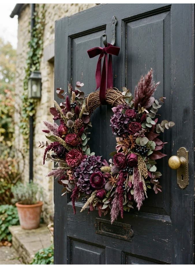 A deep plum and burgundy wreath