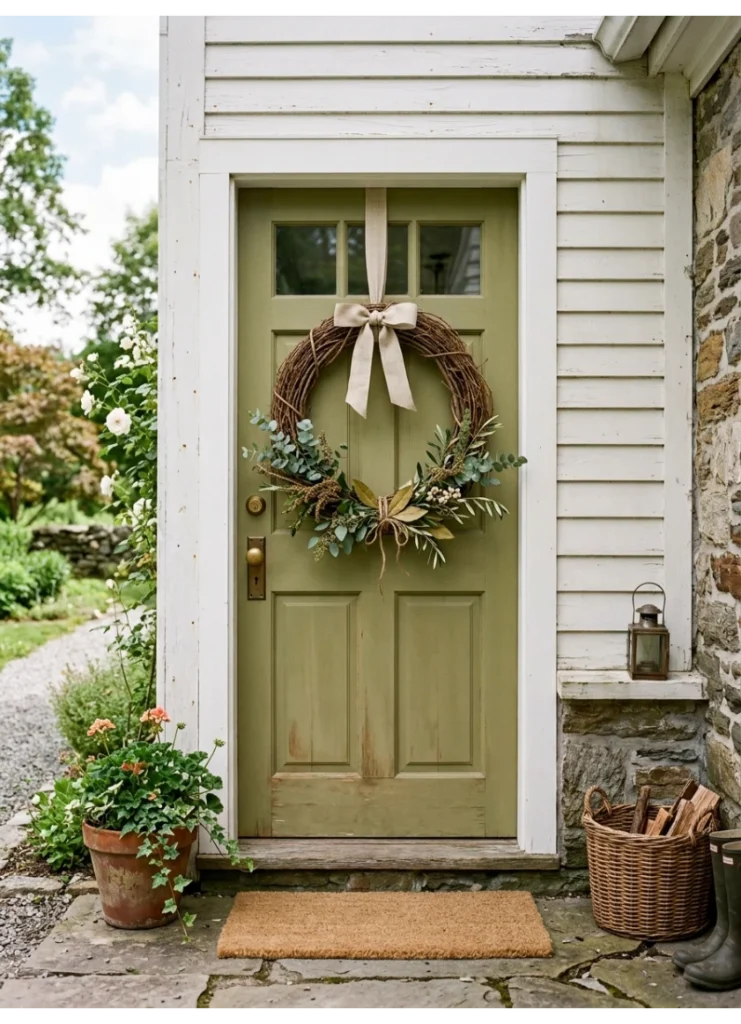 A grapevine wreath as the door anchor