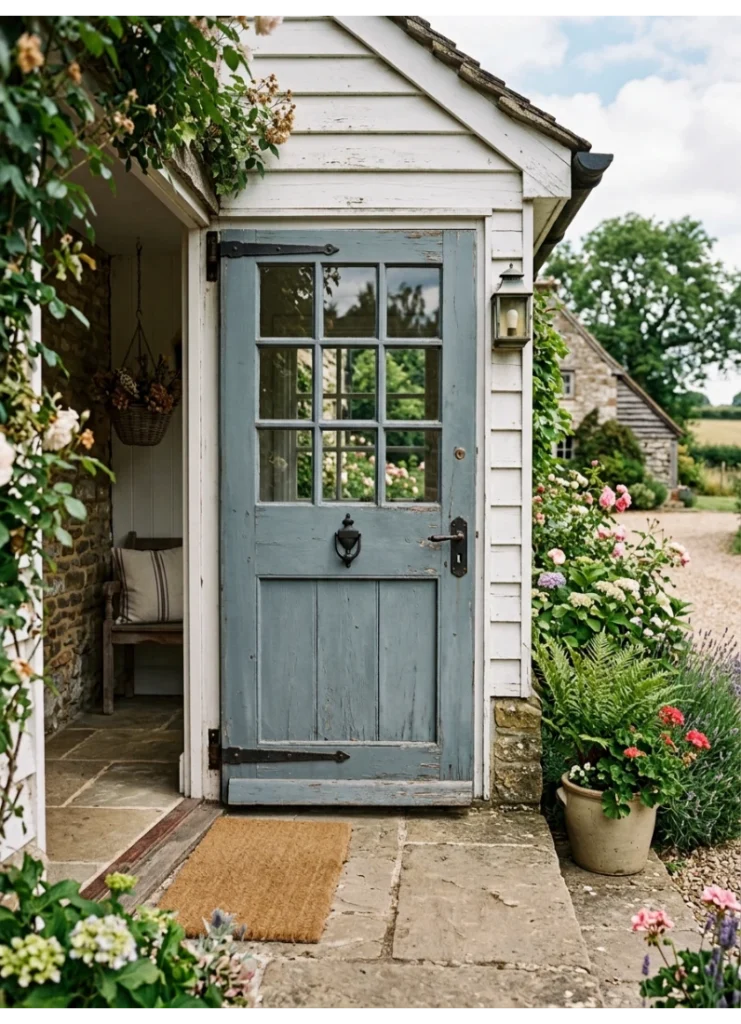 A door painted in a soft, weathered tone