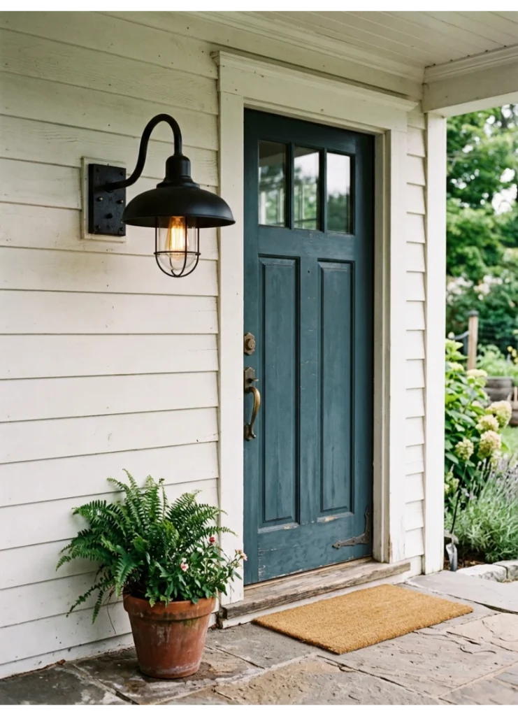 A wall sconce beside the door