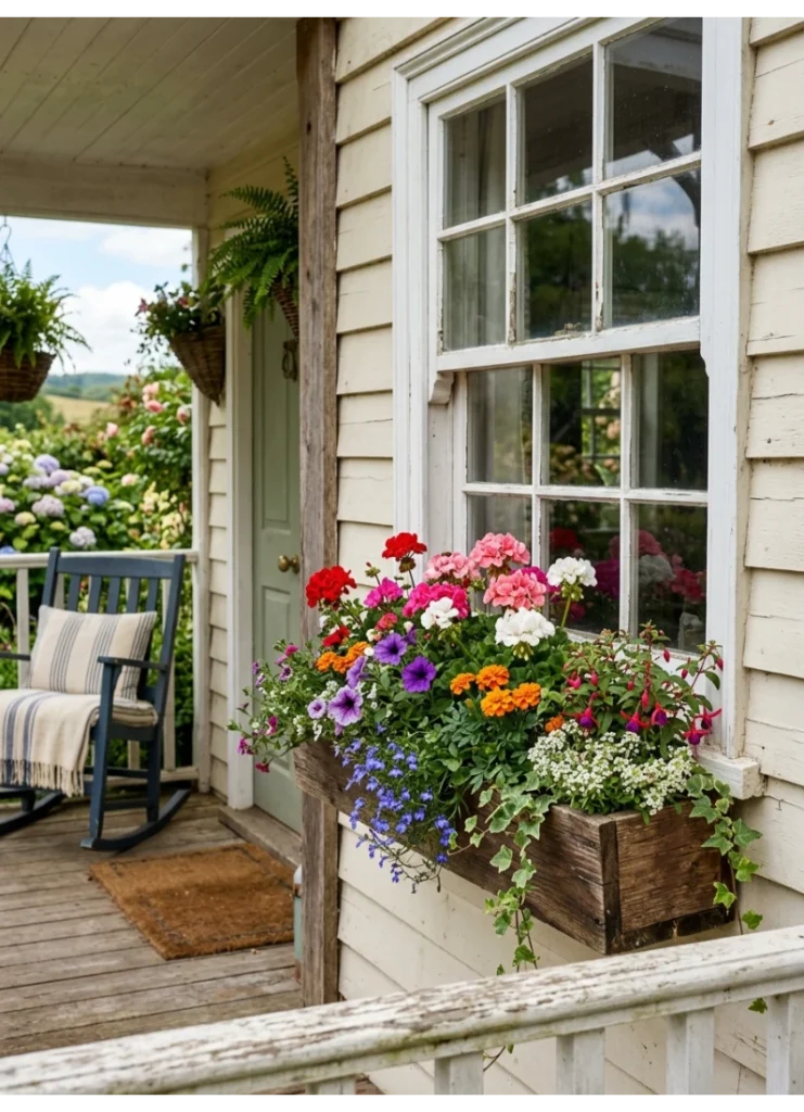 Window boxes overflowing with seasonal color