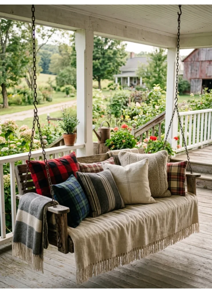 Layered plaid and neutral pillows