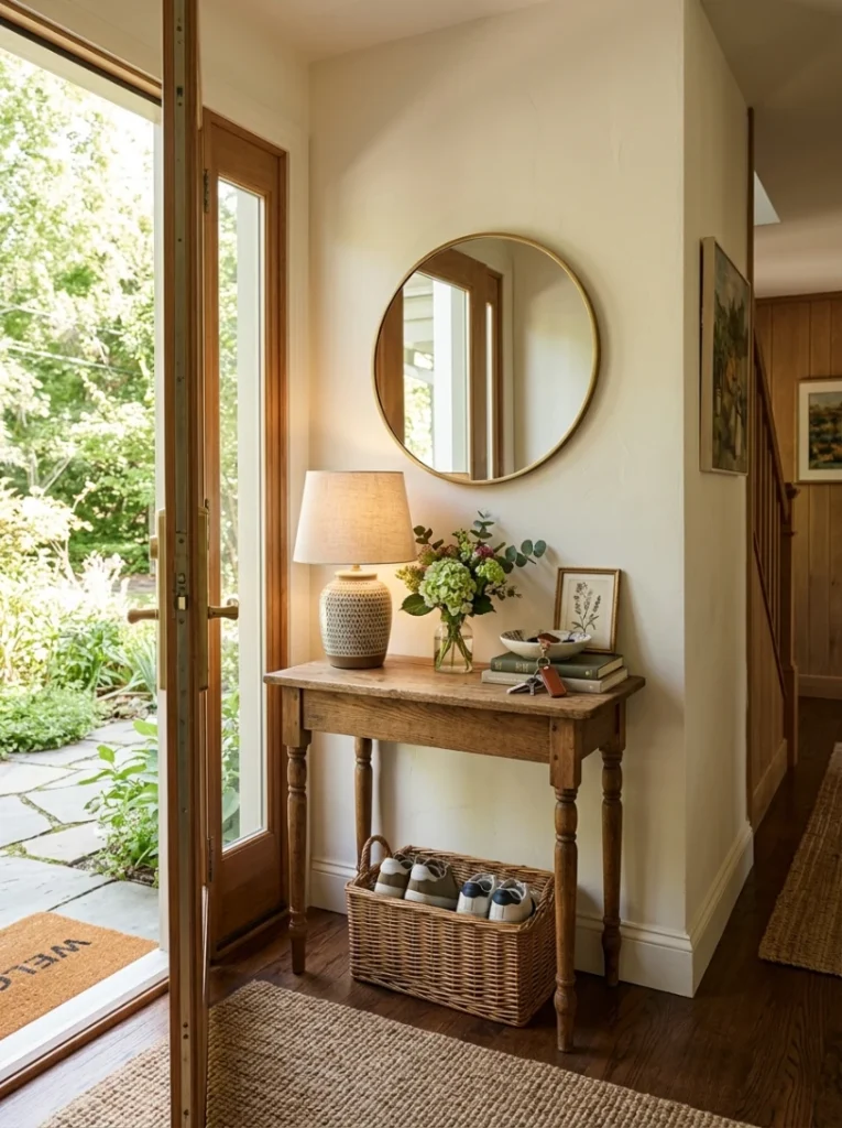 A small entryway table just inside the door