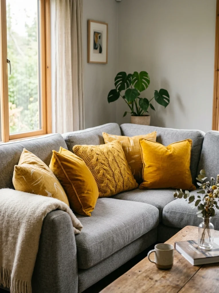 Warm mustard and yellow accents