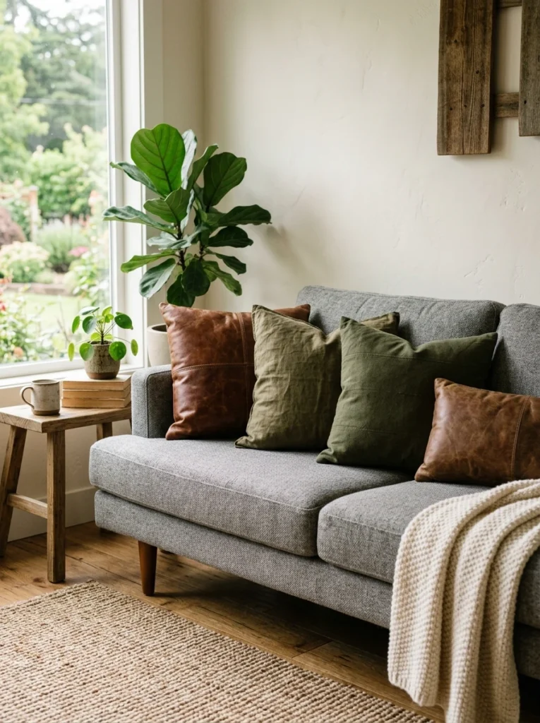 Earthy brown and olive green tones