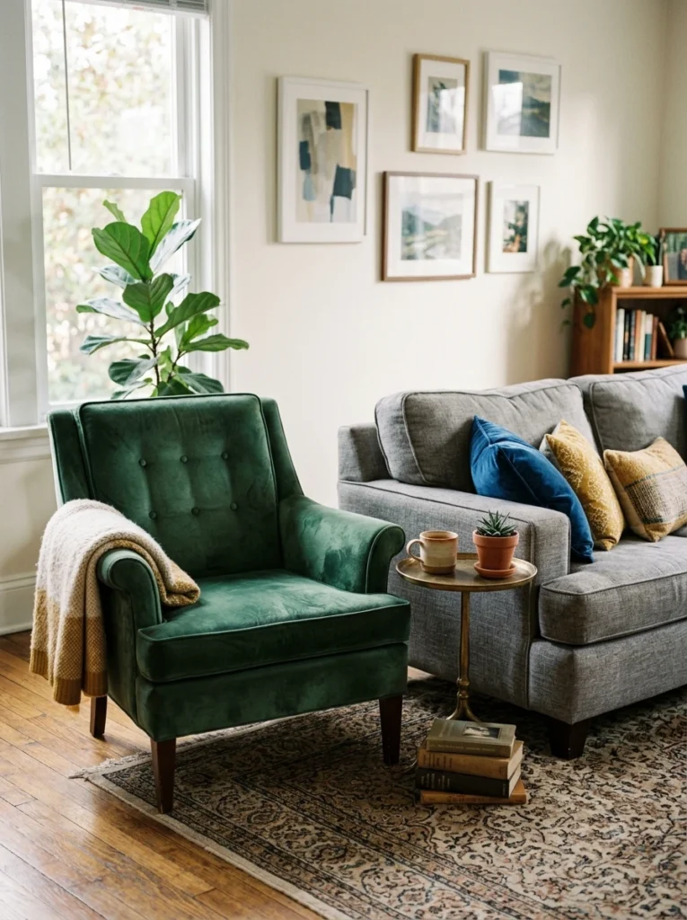 Muted emerald green for a jewel-toned look