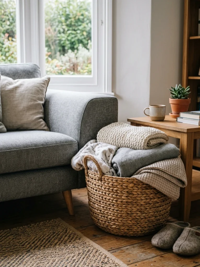 A basket of blankets for practical texture