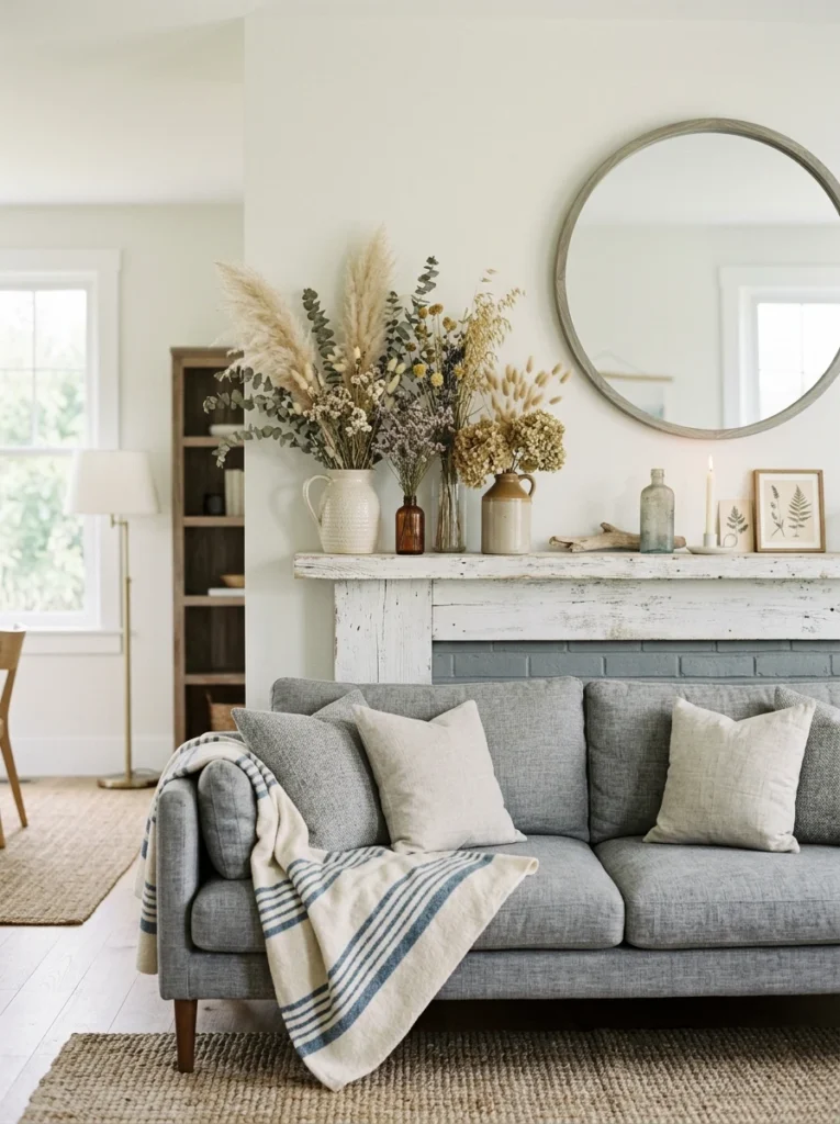 Dried flowers on the mantel or shelf