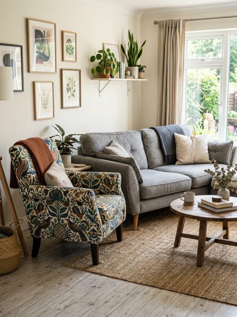 A patterned accent chair