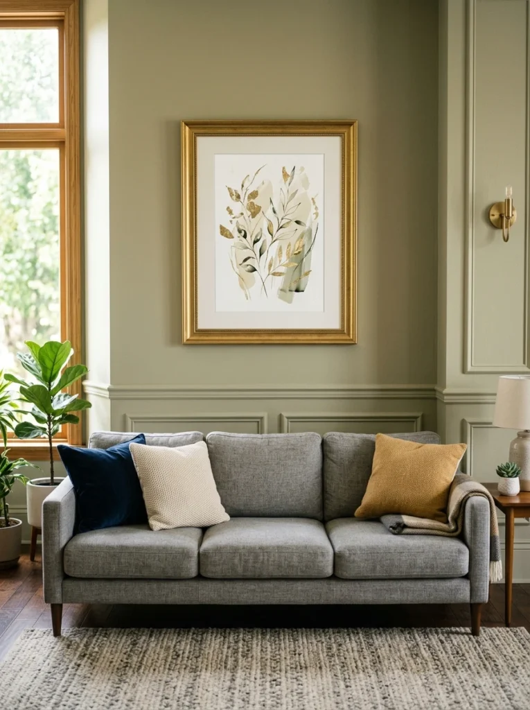 Sculptural or gold-framed wall art
