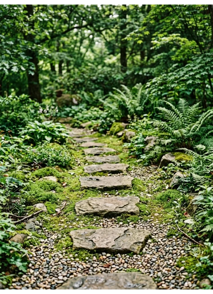 Stepping stones through a garden bed