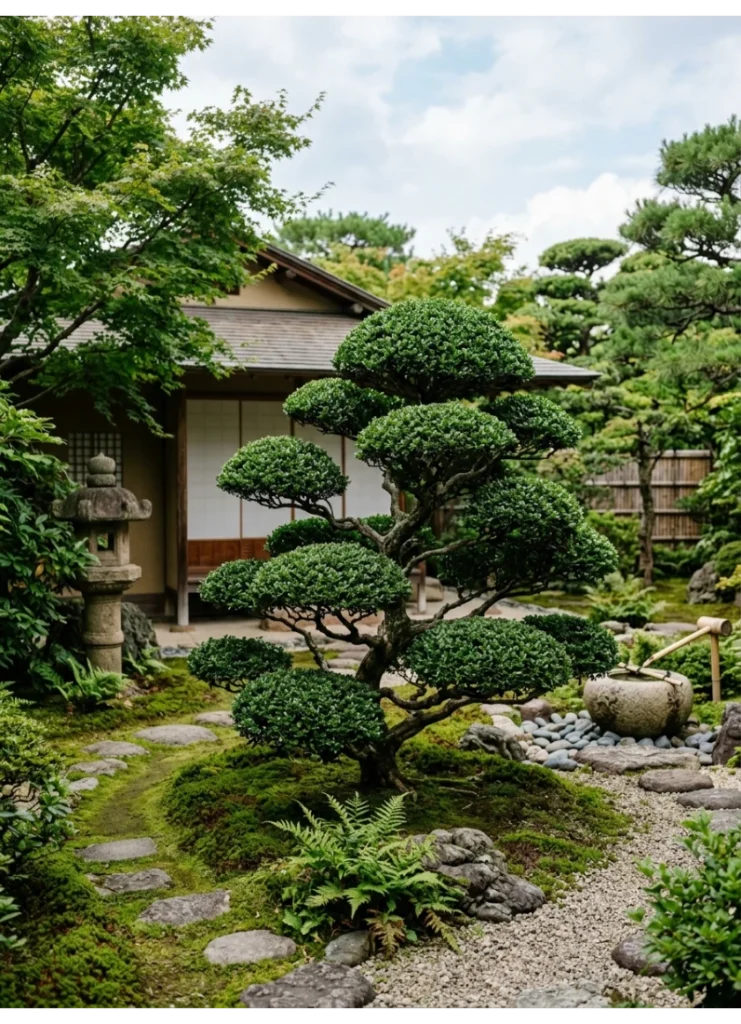 Cloud-pruned shrubs