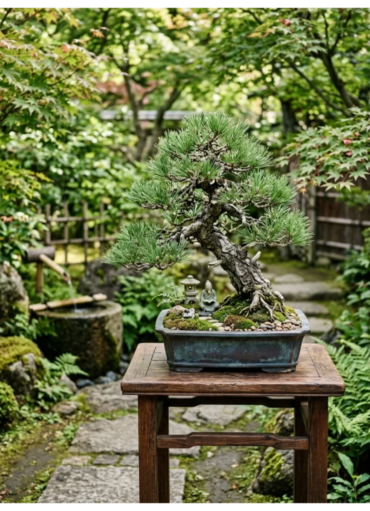A potted bonsai as a focal accent