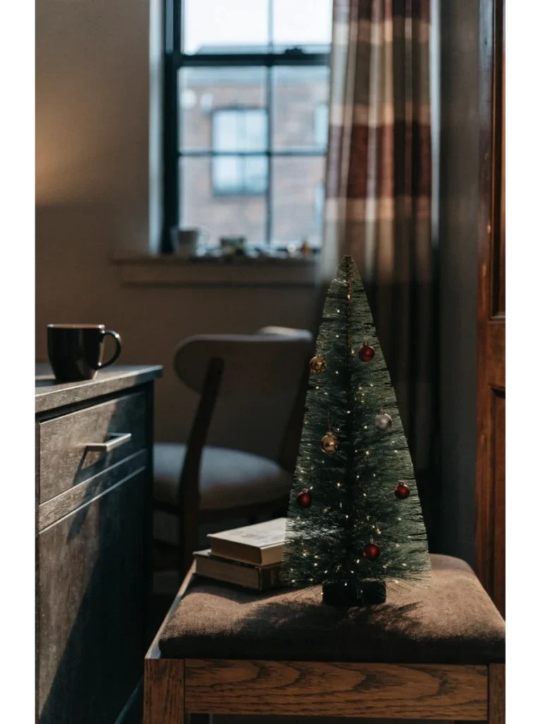 A tabletop tree lifted off the floor