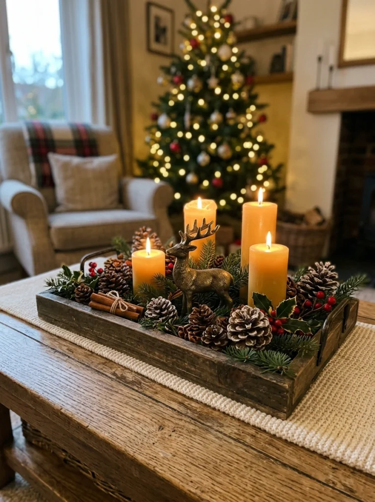 One styled vignette on the coffee table