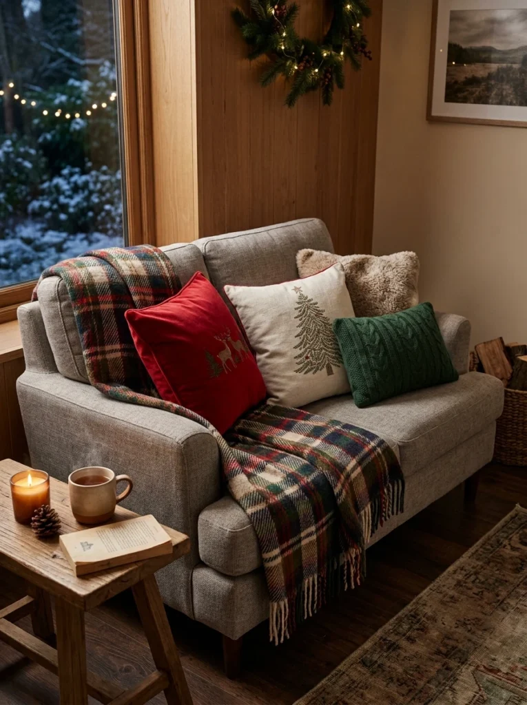 Festive throw blankets and pillows