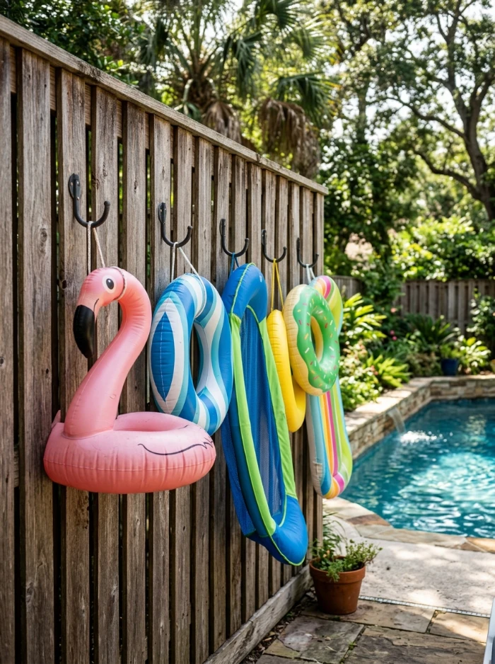 A fence-mounted float rack