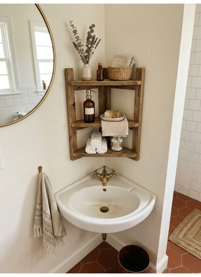 A corner shelf unit for an angled sink