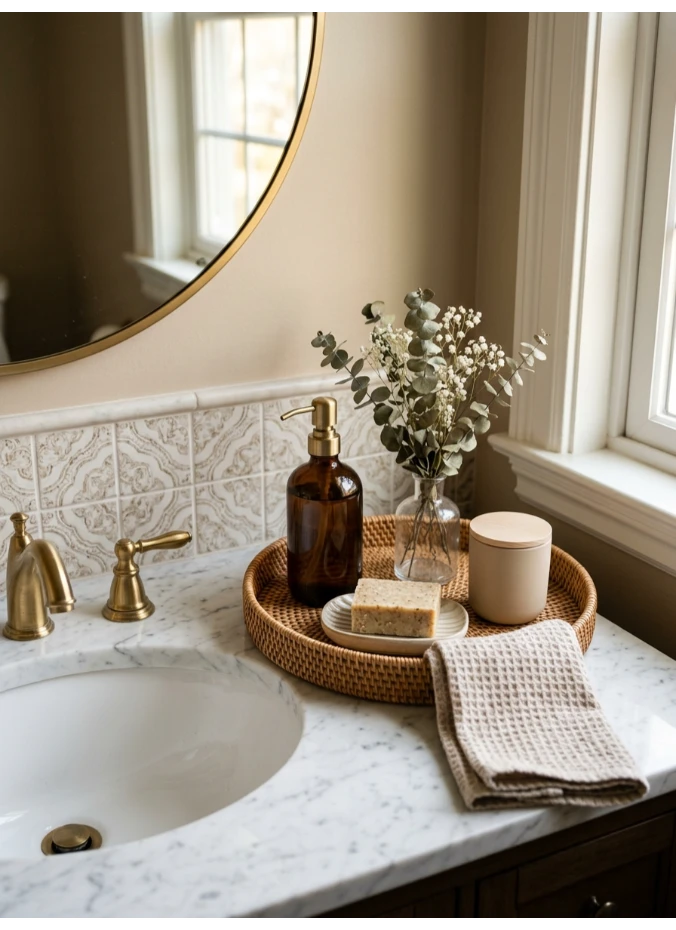 A decorative tray for the sink area