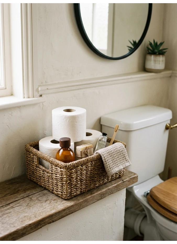 A woven basket for spare essentials