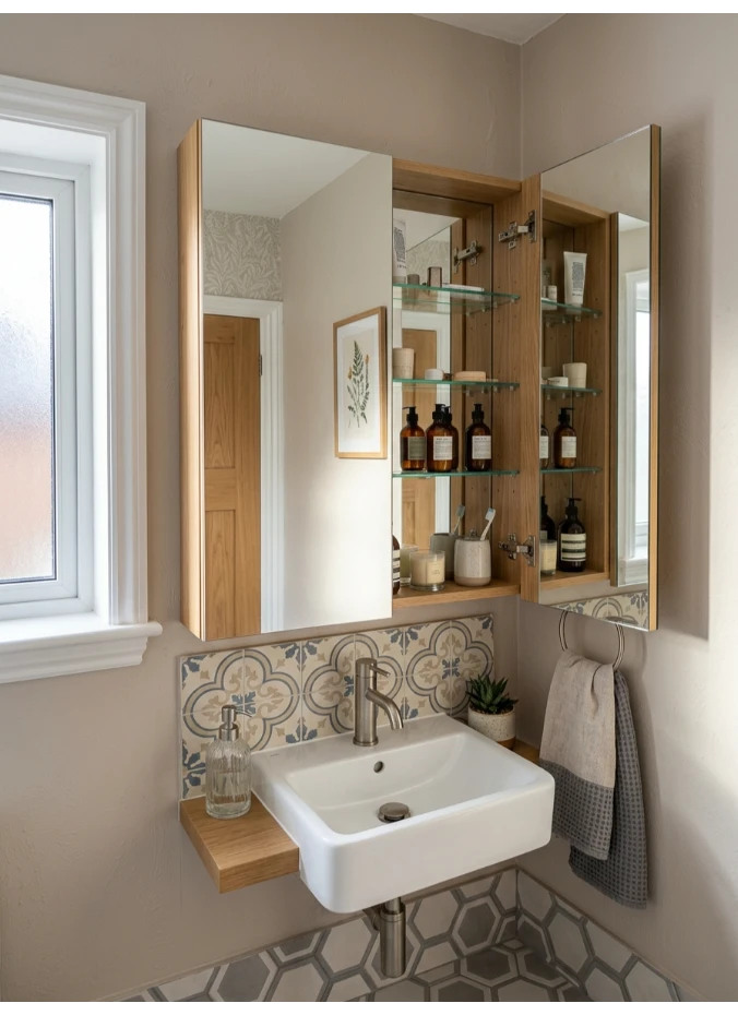 A mirrored cabinet for double duty