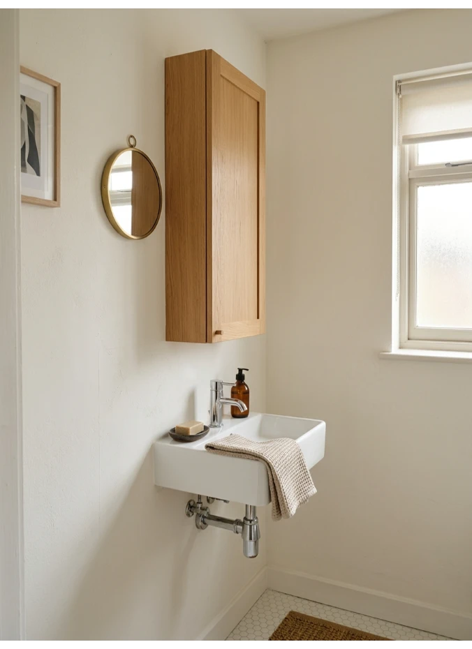 A slim wall-mounted cabinet