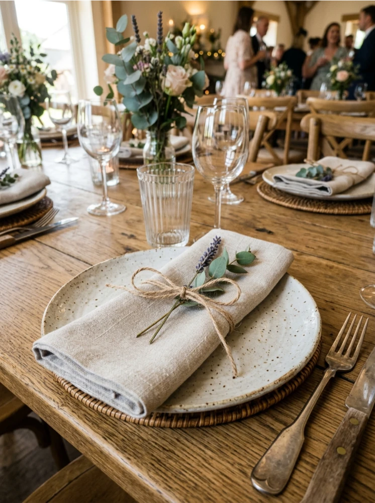 Cloth napkins tied with twine
