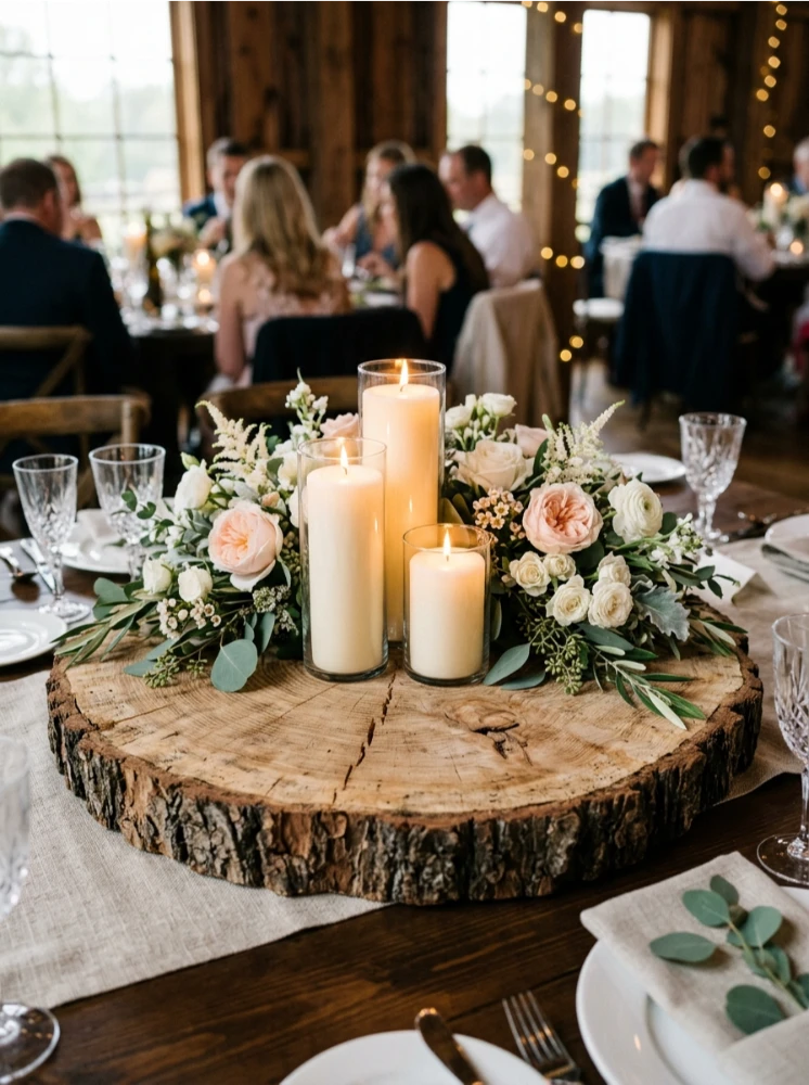 A tree slice used as a table centerpiece base