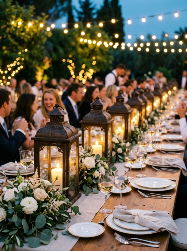 Lanterns lining the table's center