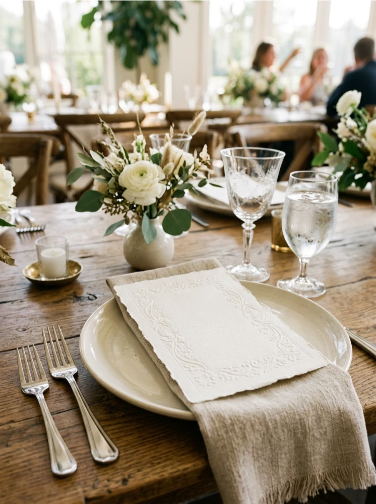 Letterpress menu cards on cotton paper