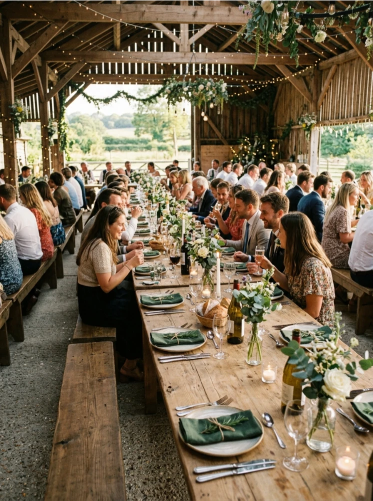 Long farm tables instead of round ones