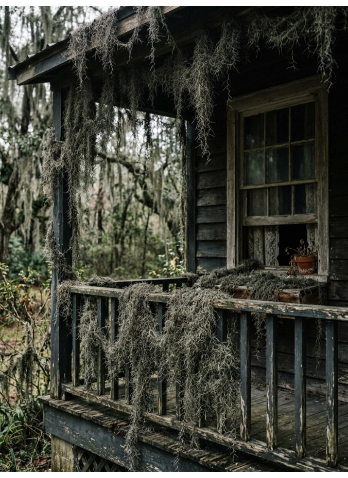 Draped Spanish moss for texture