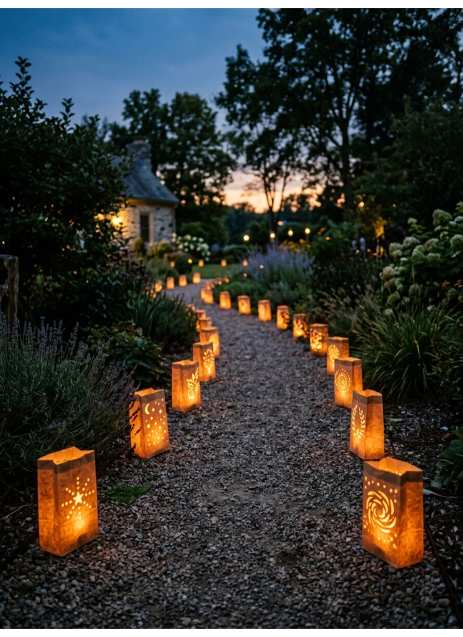 LED tea lights in paper bag luminarias