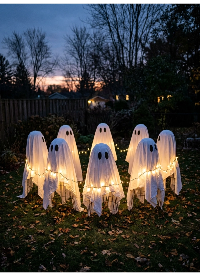 A ghost circle made from tomato cages