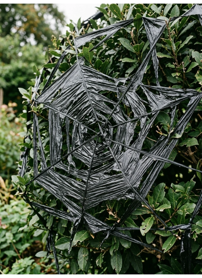 A garbage bag spiderweb