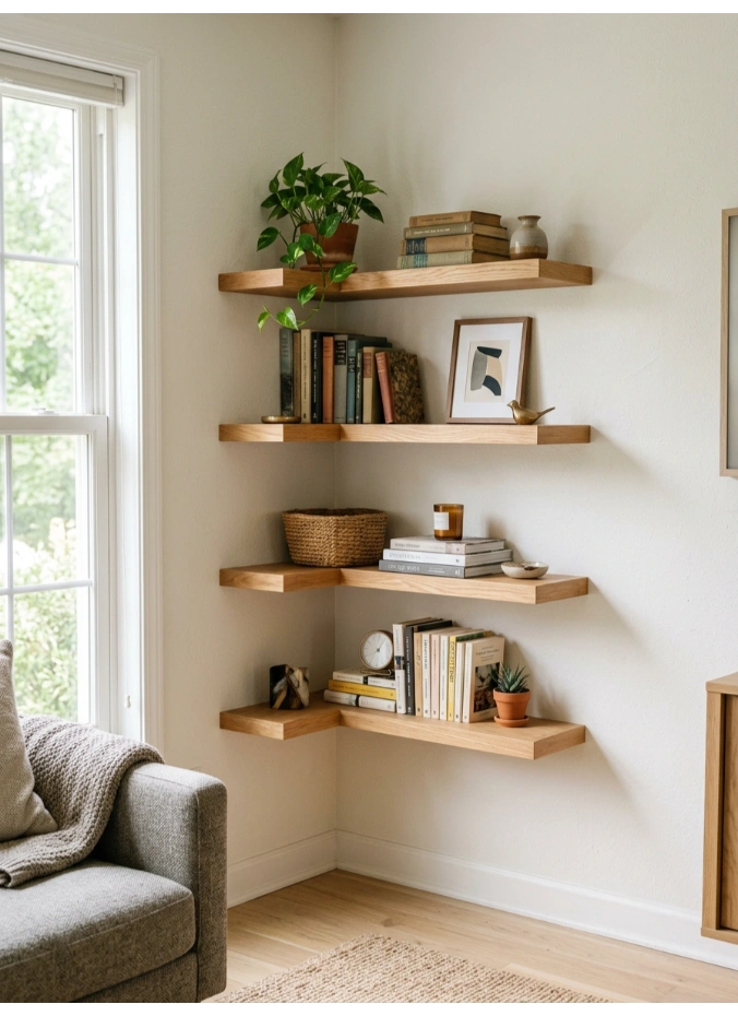 Floating corner shelves