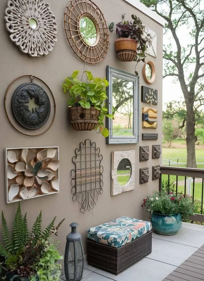 Weatherproof wall art decorating a back porch wall
