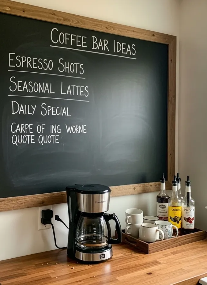 Coffee bar with a chalkboard menu above the counter