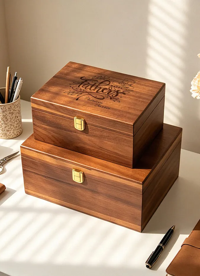 Engraved wooden memory keepsake boxes for Fathers Day