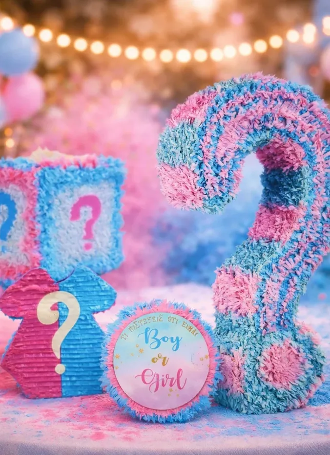Question mark pinata at a gender reveal party