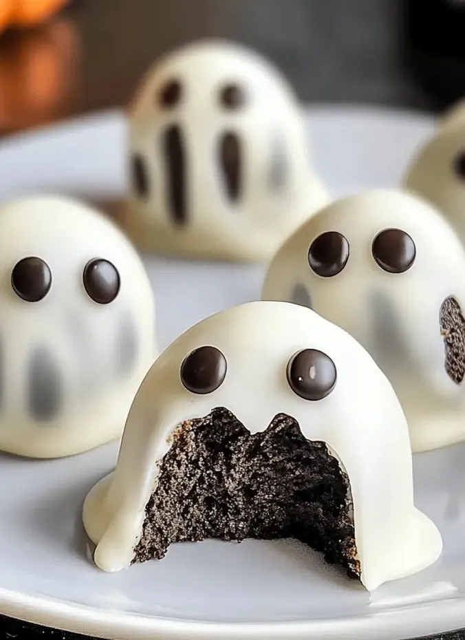 Ghost shaped white chocolates with cute faces