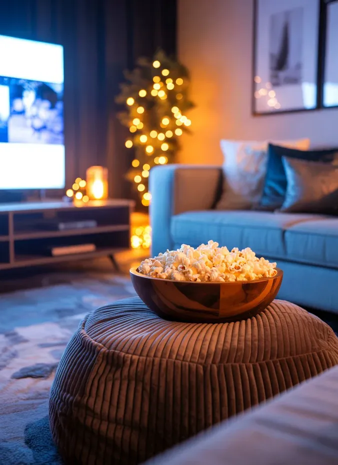 Popcorn bowl ready for a cozy movie night