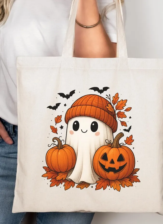 Canvas Halloween tote bag with pumpkin print