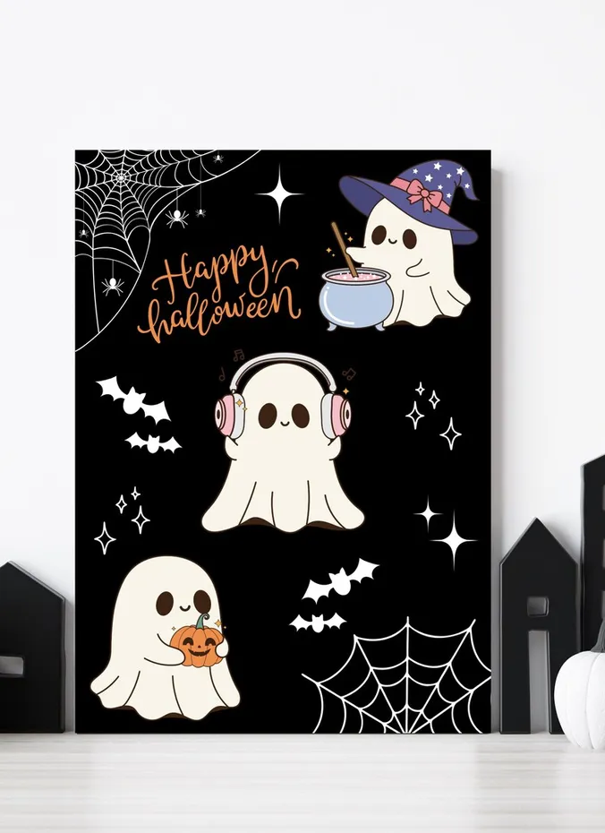 Cute Halloween greeting card with ghost design