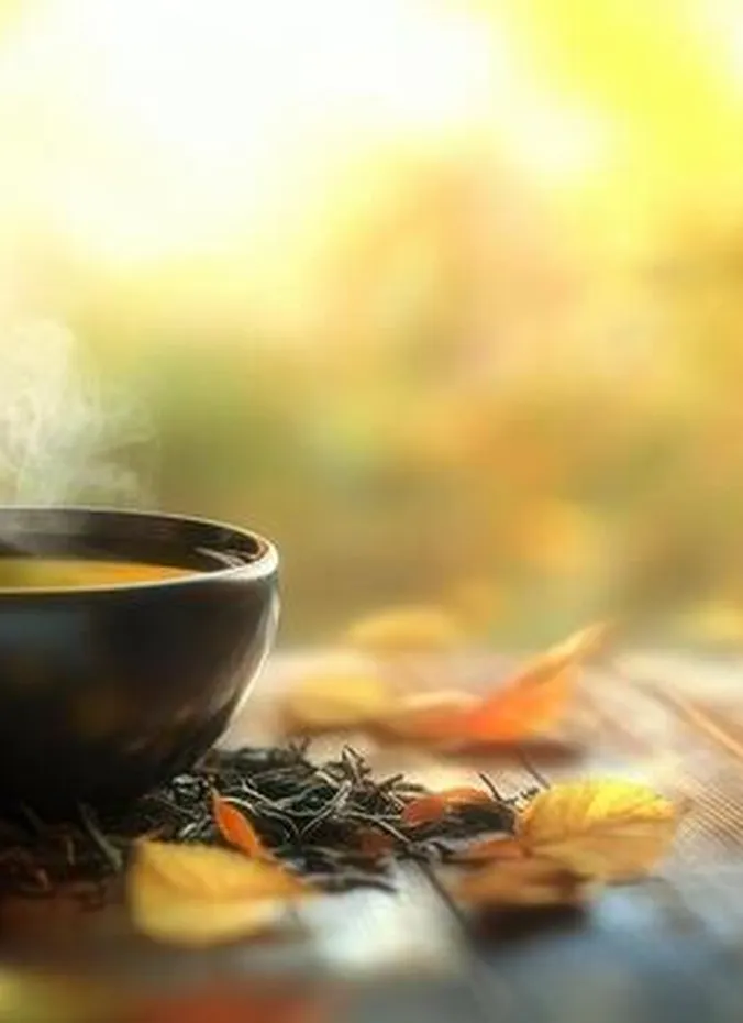 Fall tea sampler box with steaming cup
