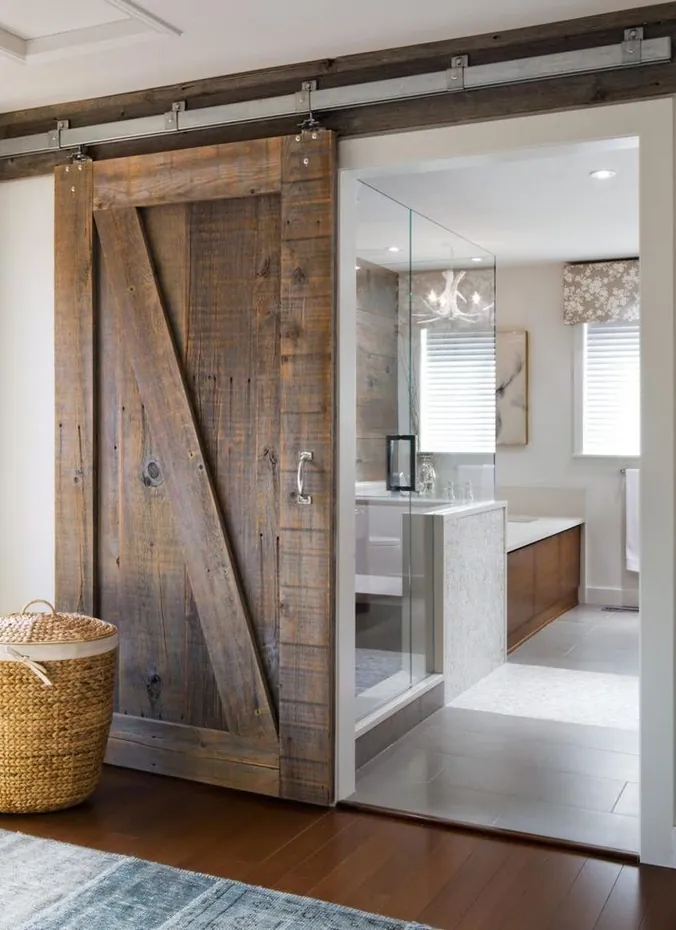 Sliding barn door on a bathroom entrance