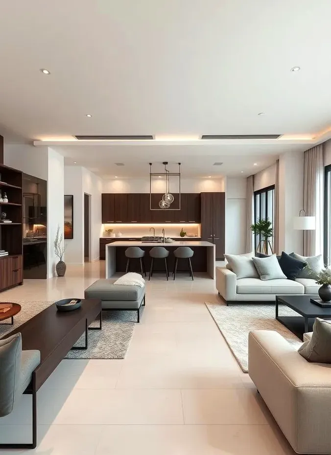 Clear walkway path through a small open plan kitchen living room